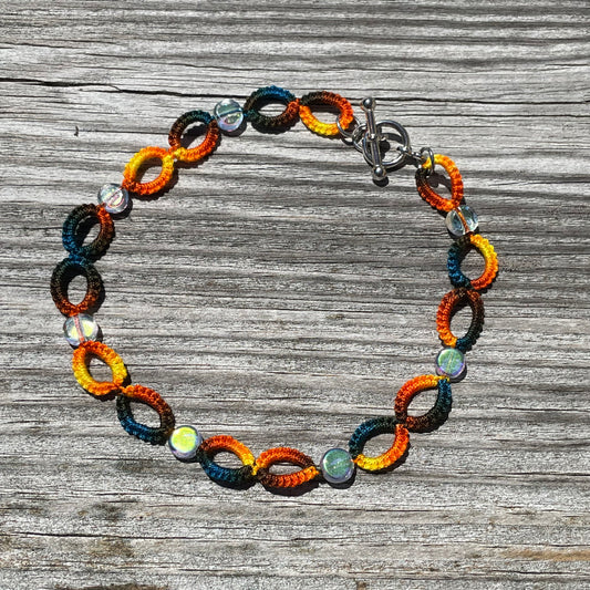Tatted Lace Bracelet w/ Toggle Clasp -  Sunset Colors