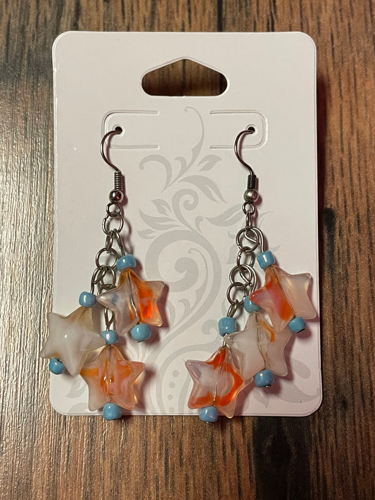 Glass Star Fishhook Earrings- Orange & White