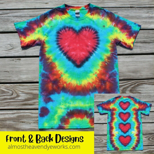 HEARTS Tie Dye T-Shirt Adult SMALL Rainbow