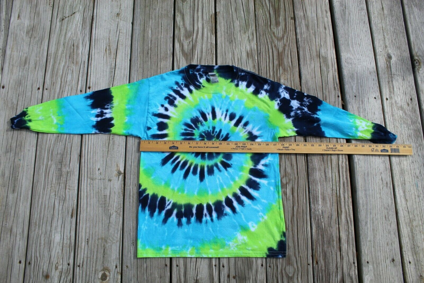 Tie Dye Long Sleeve T-Shirt Youth Large - Blues & Green - Hand-dyed in USA