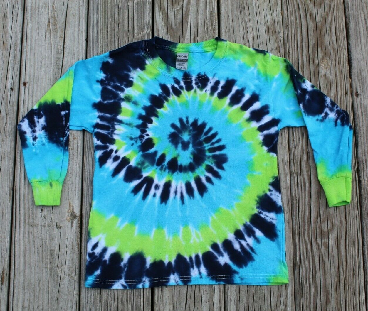 Tie Dye Long Sleeve T-Shirt KIDS Small - Blues & Green Spiral