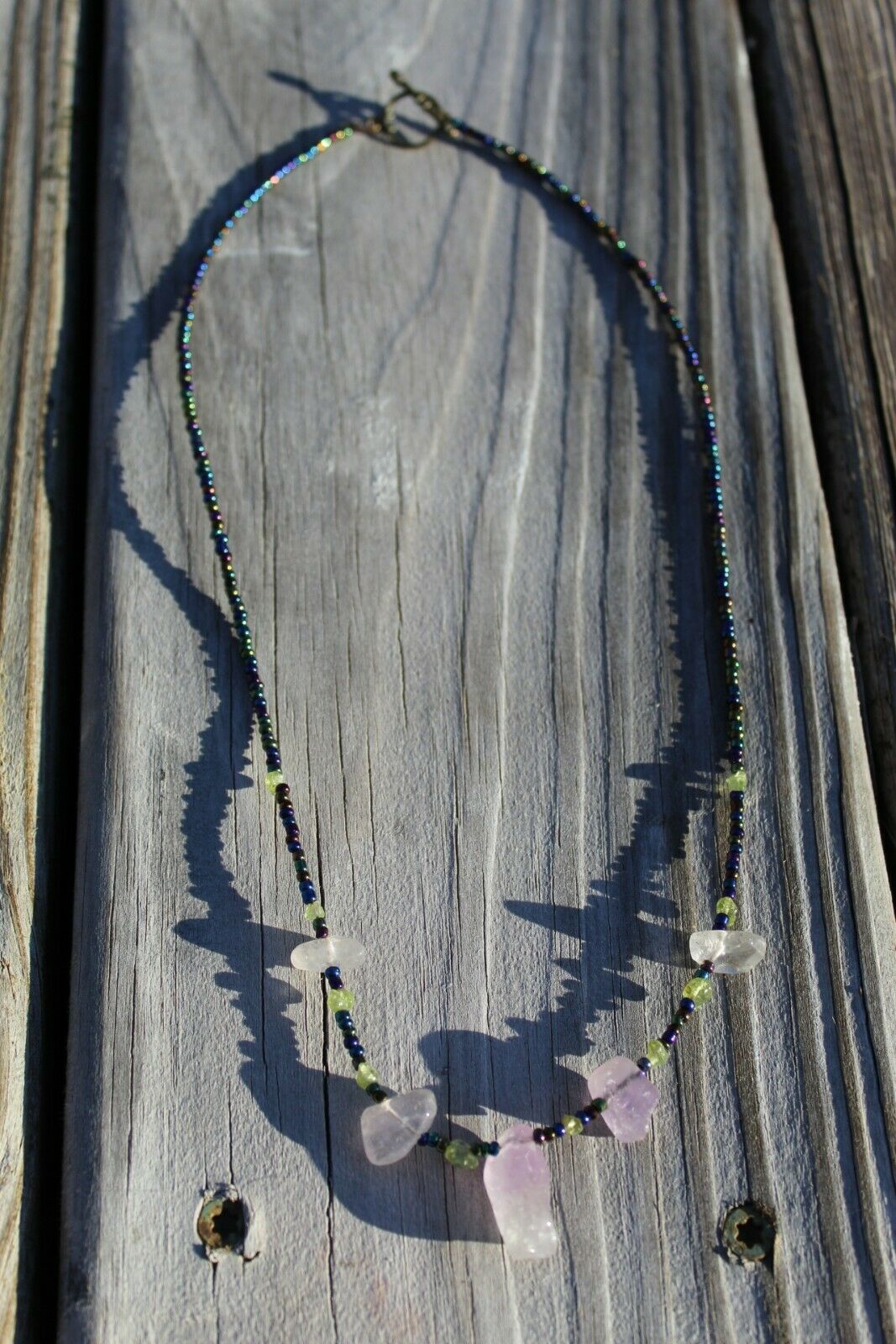 Amethyst & Glass Beaded Necklace 20" Handmade