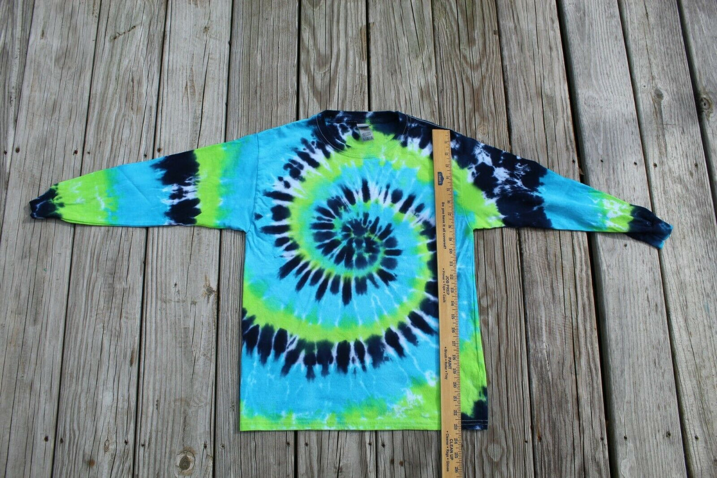 Tie Dye Long Sleeve T-Shirt Youth Large - Blues & Green - Hand-dyed in USA