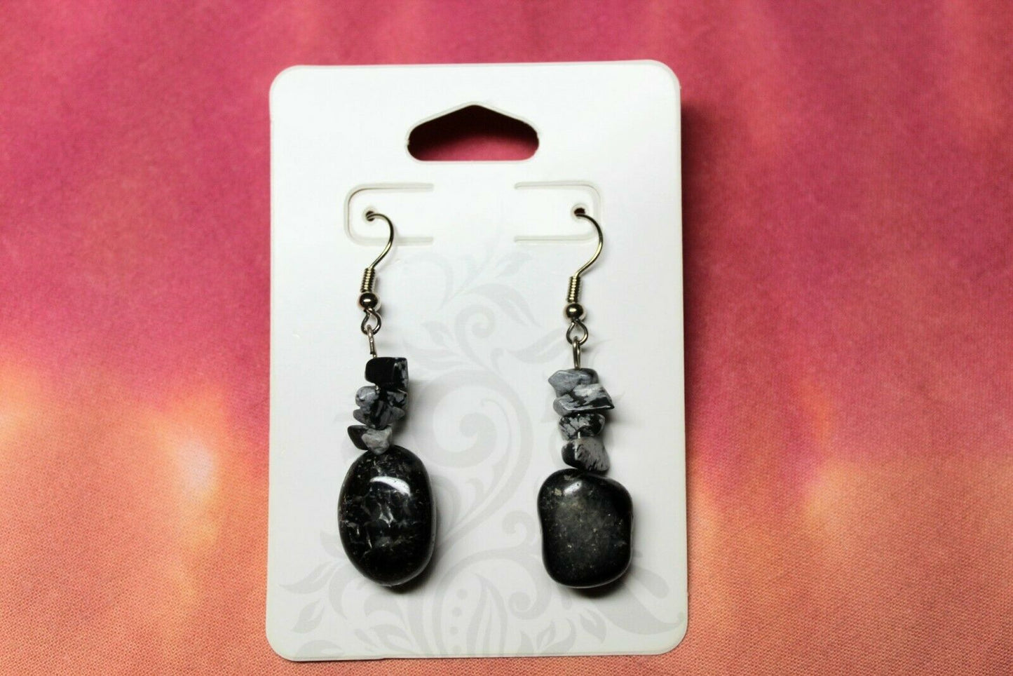 Crystal Chip Earrings Snowflake OBSIDIAN Healing Energy US SELLER