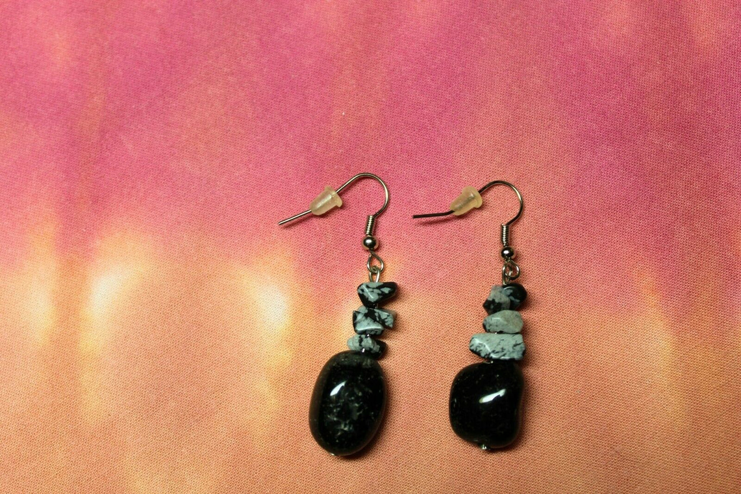 Crystal Chip Earrings Snowflake OBSIDIAN Healing Energy US SELLER