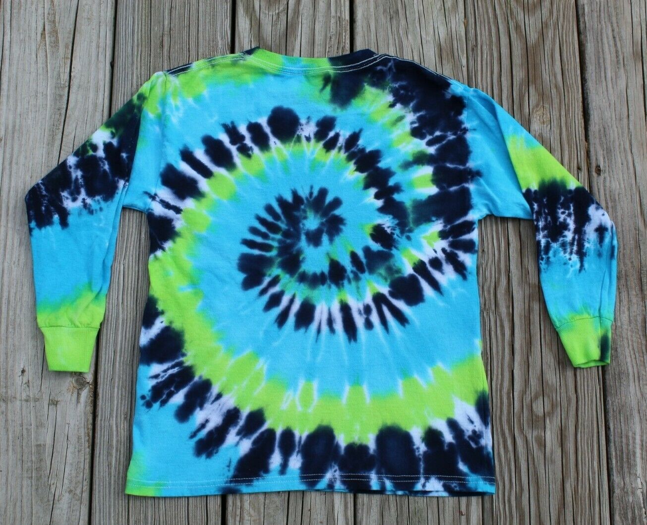 Tie Dye Long Sleeve T-Shirt KIDS Small - Blues & Green Spiral