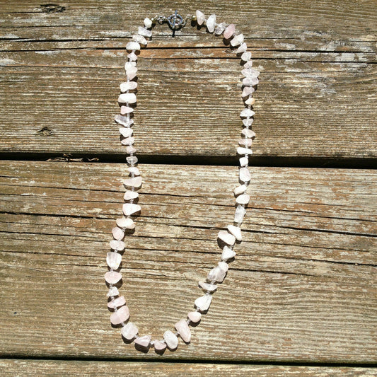 Crystal Chip ROSE QUARTZ Necklace with glass beads and toggle clasp