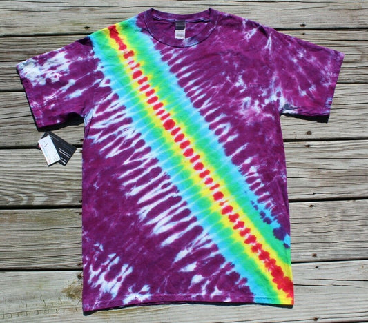 Zipper Tie Dye T-Shirt Adult MEDIUM Diagonal Stripe Rainbow