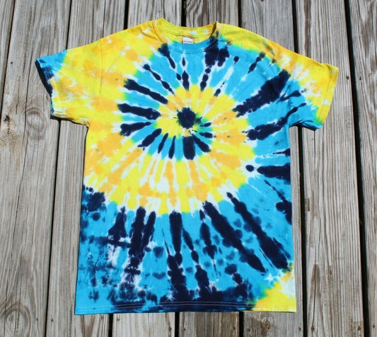 Tie Dye T-Shirt Adult MEDIUM Spiral - Blue & Yellow