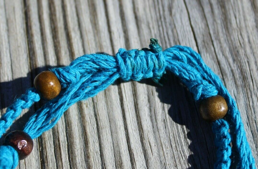 Adjustable Hemp Bracelet with Cowrie Shell Turquoise HANDMADE IN USA