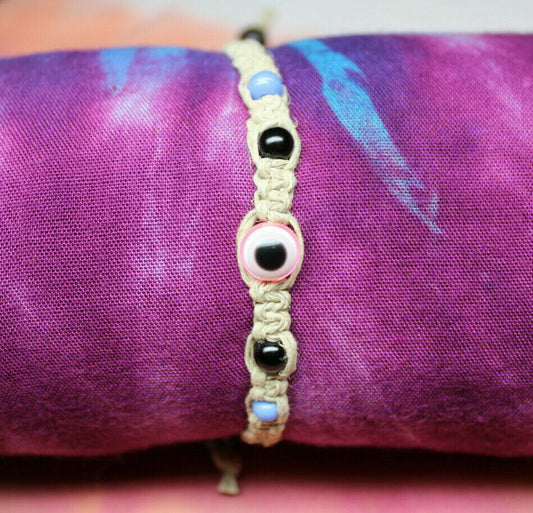 Evil EYE Hemp Bracelet Adjustable HANDMADE IN USA