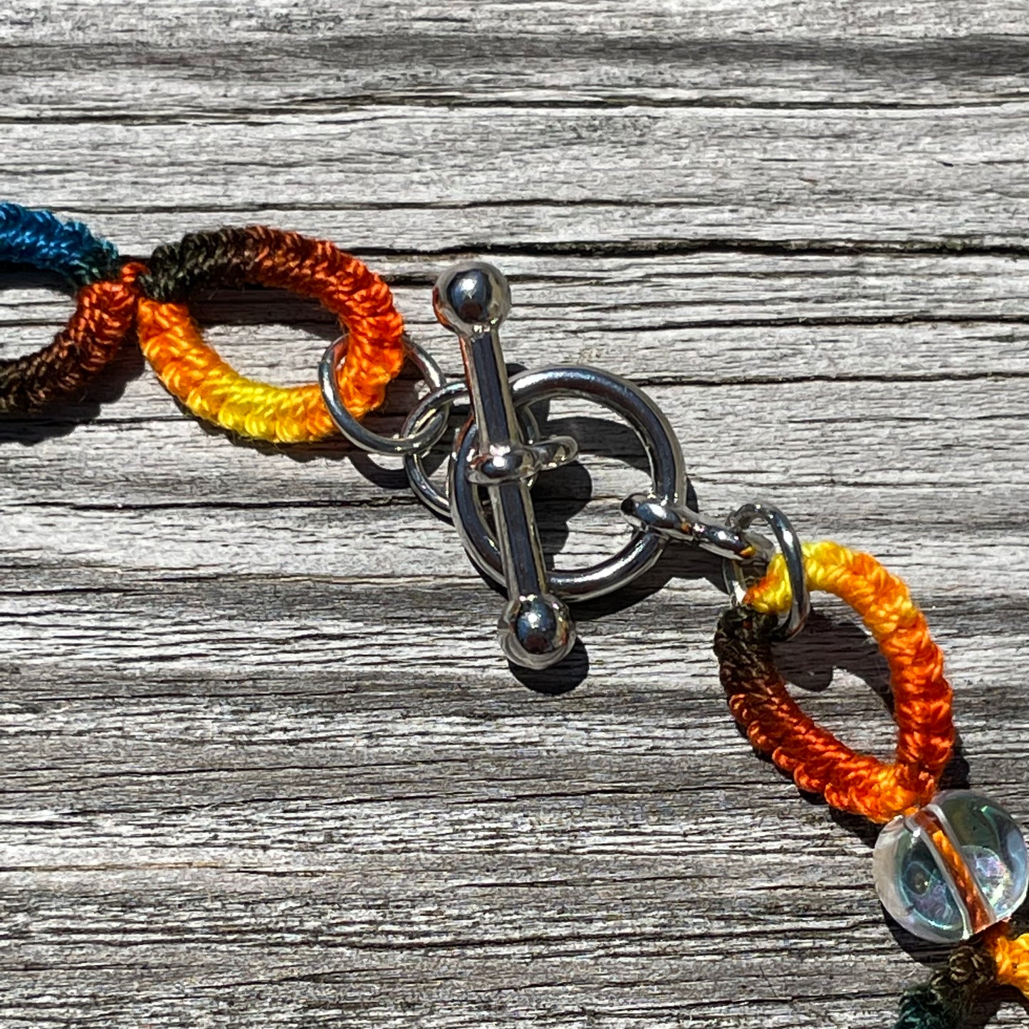 Tatted Lace Bracelet w/ Toggle Clasp -  Sunset Colors