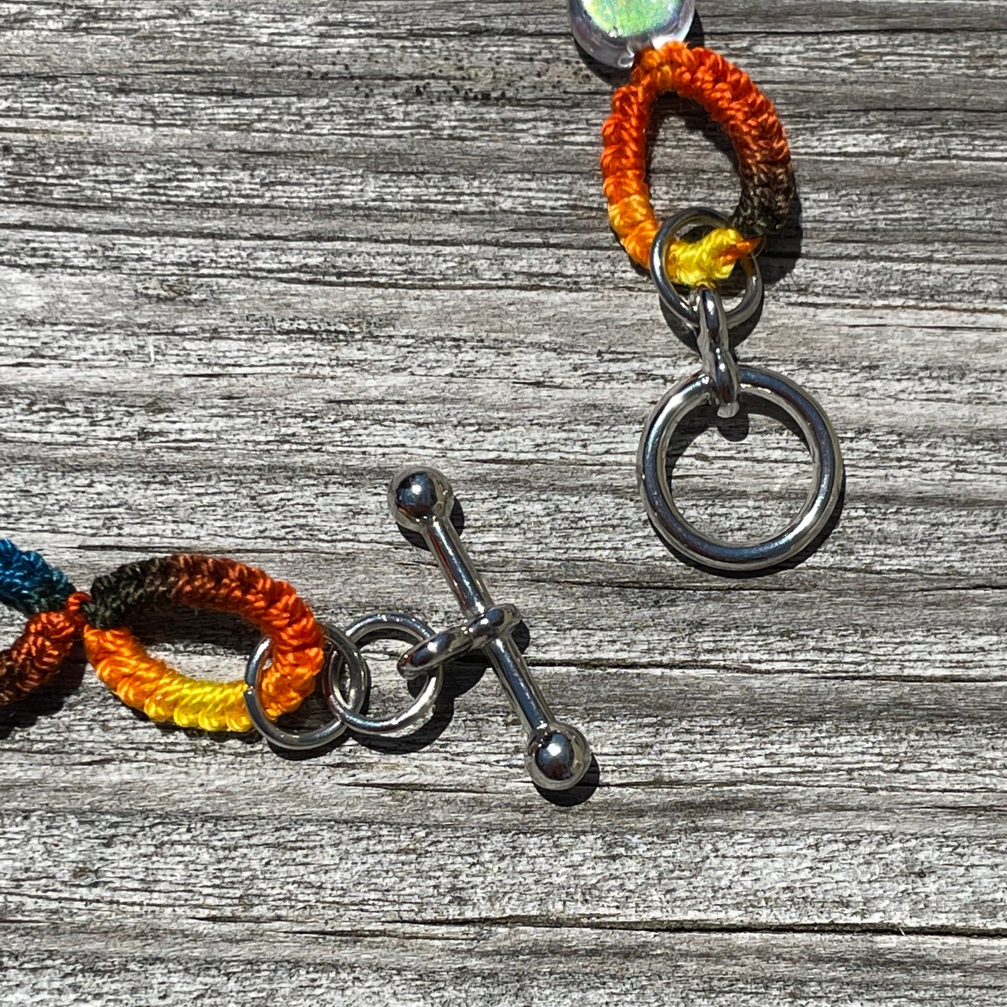 Tatted Lace Bracelet w/ Toggle Clasp -  Sunset Colors